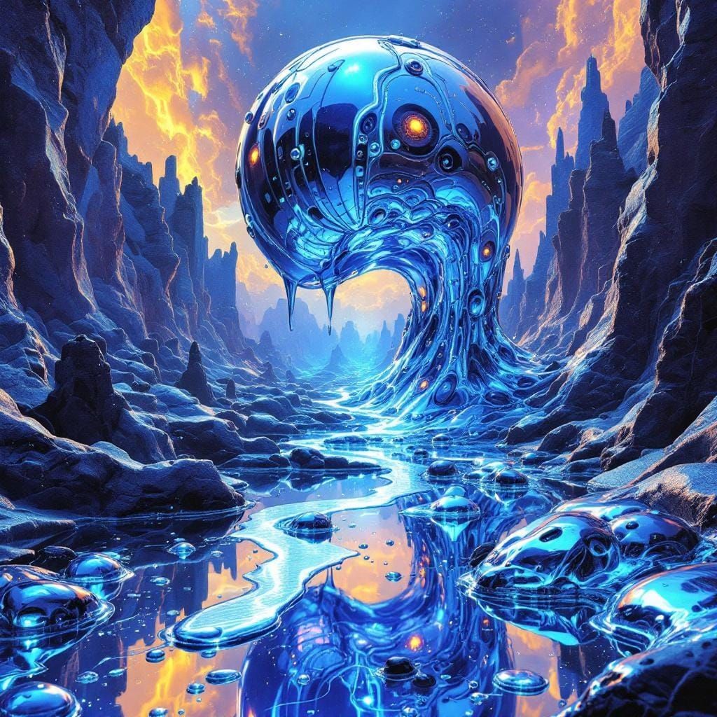 Liquid Metal Android Dreamscape in Cyberpunk Style