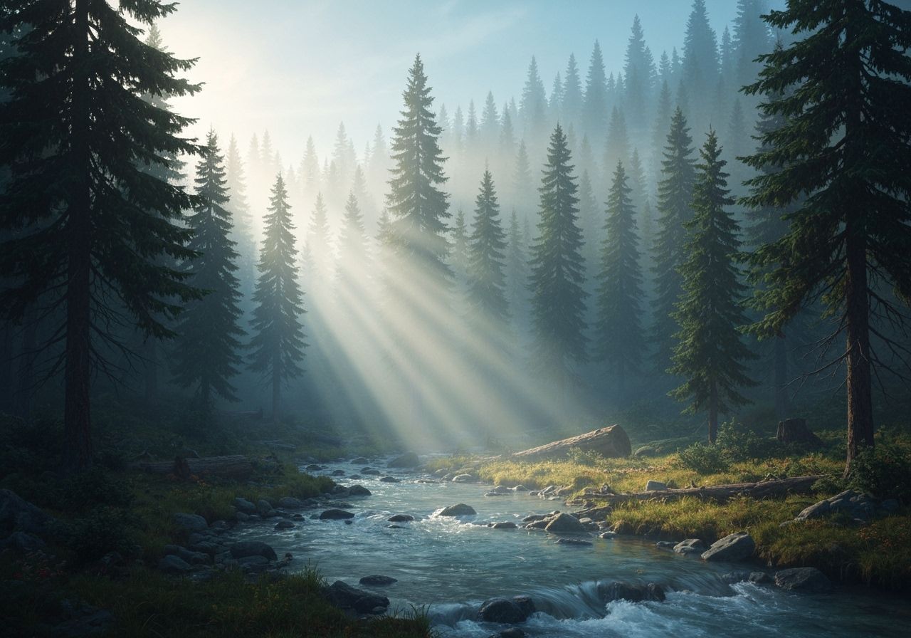 Misty Alpine Brook with Ethereal God Rays