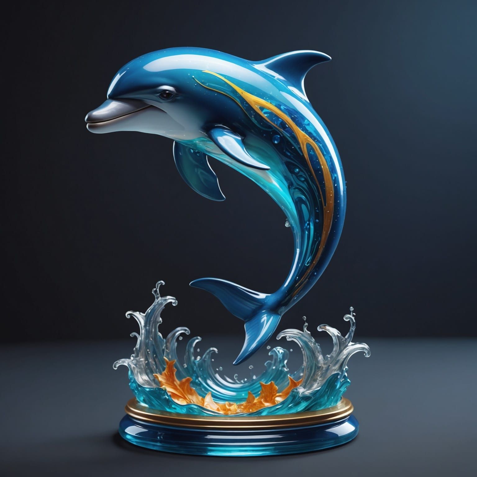 Enameled Glass Dolphin Figurine: Detailed Matte Painting