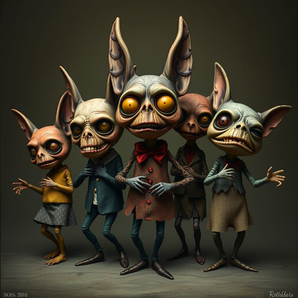 Whimsical Folk Art Characters Dance in the Shadows