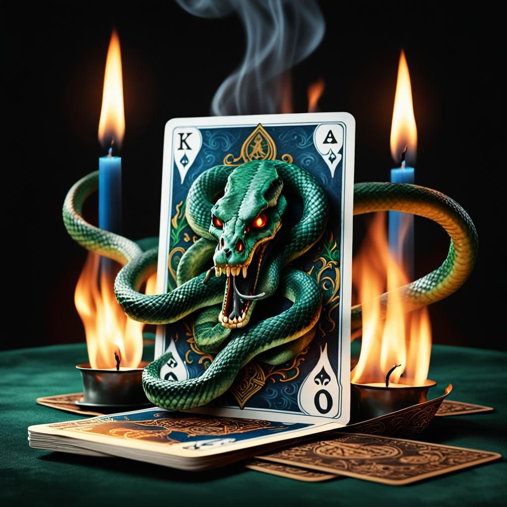 Demonic Snake Playing Tarot Card of Death