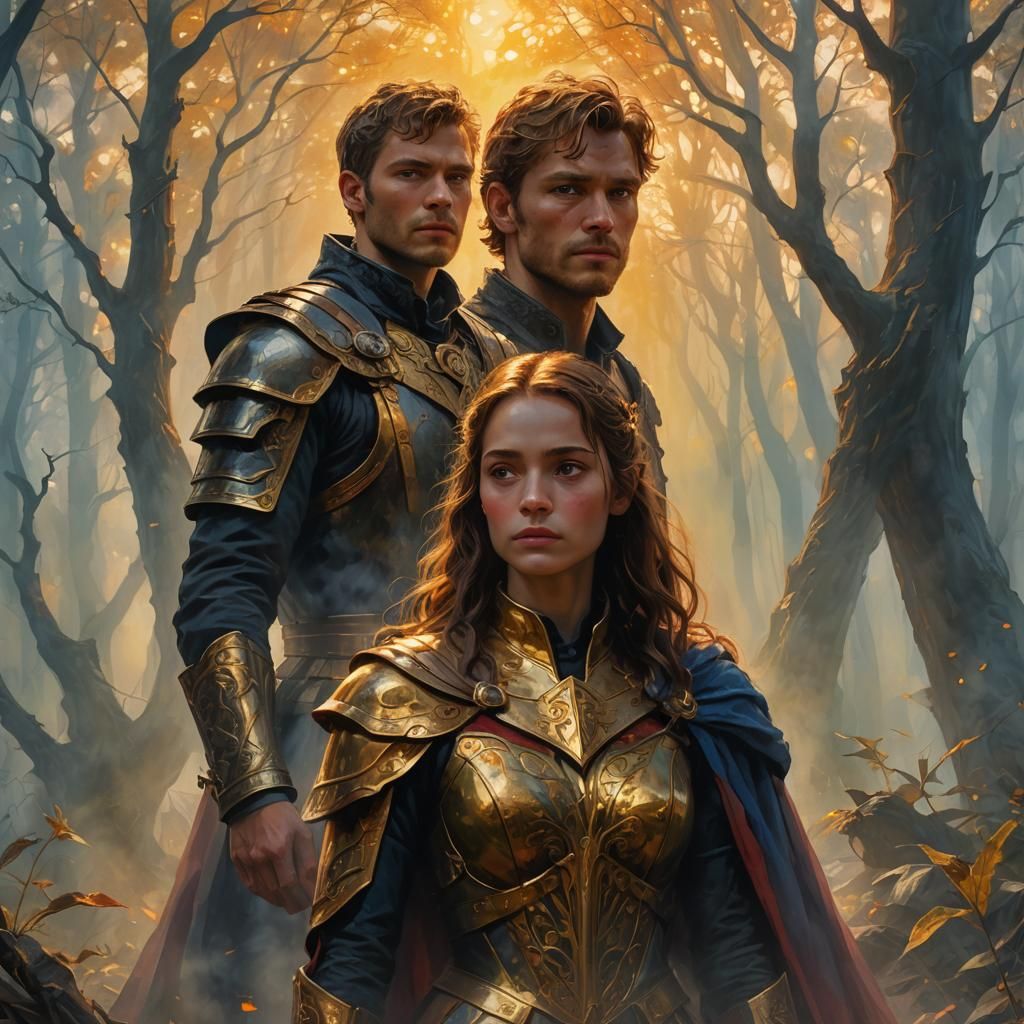 Romantic Fantasy Art: Protective Stance in Golden Light