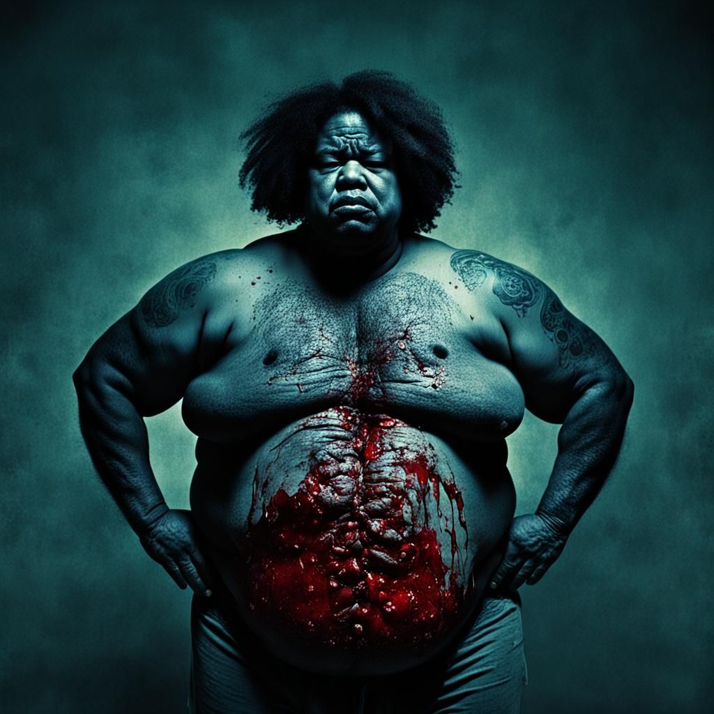 Eerie Bloated Woman Portrait in Dark Style