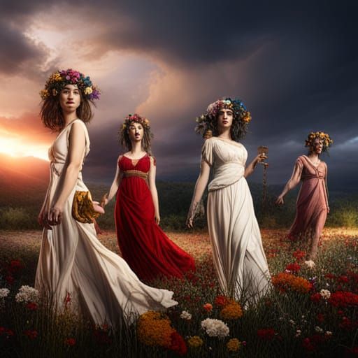 Muses in a Field: Detailed Fantasy Concept Art