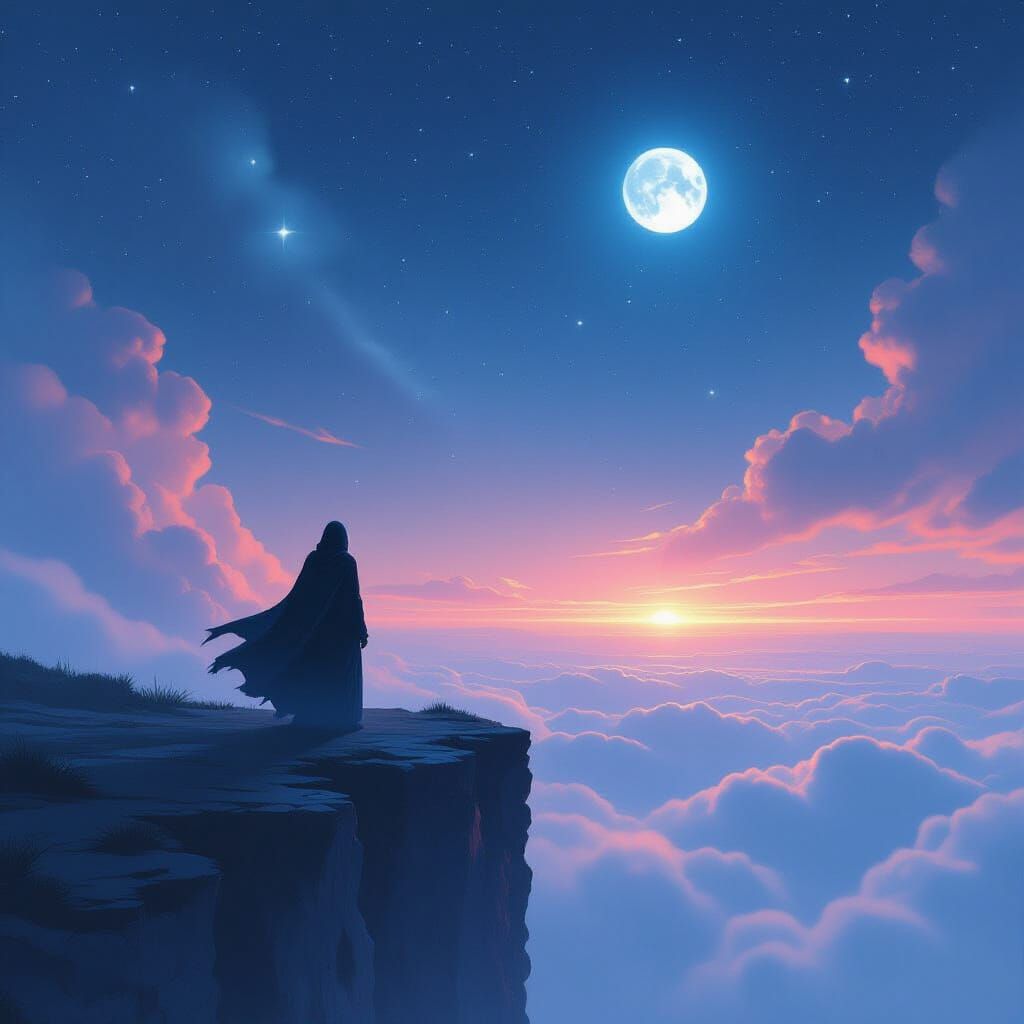 Mysterious Figure Gazing at Celestial Sky