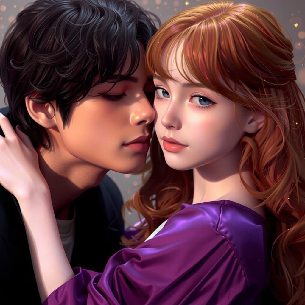 Ethereal Couple Amidst Whimsical Landscape