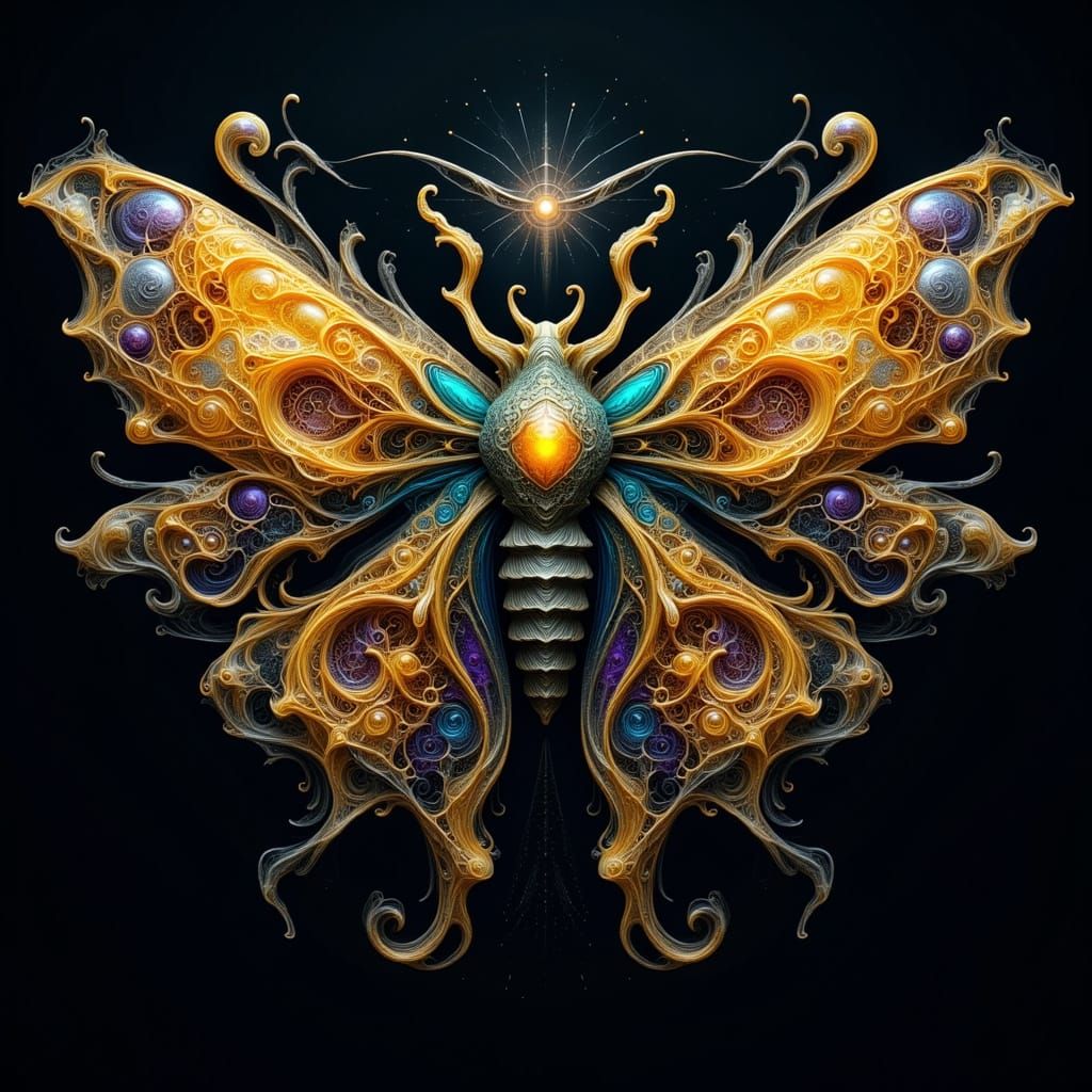 Alien Moth with Fractal Hexagon Wings