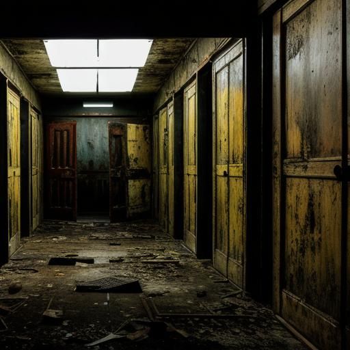 Abandoned Liminal Space Haunted by Shadows