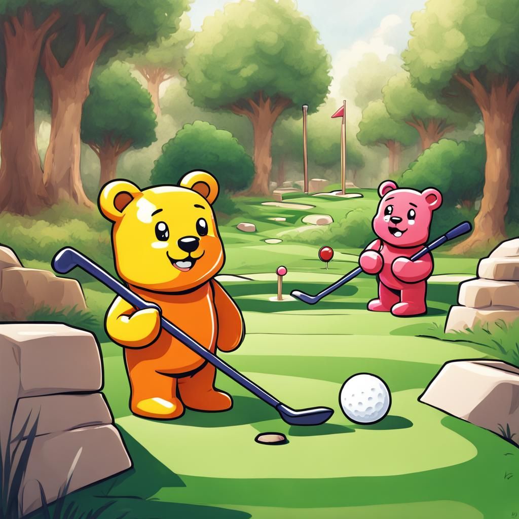 Gummy Bears Play Mini Golf in Anime Style
