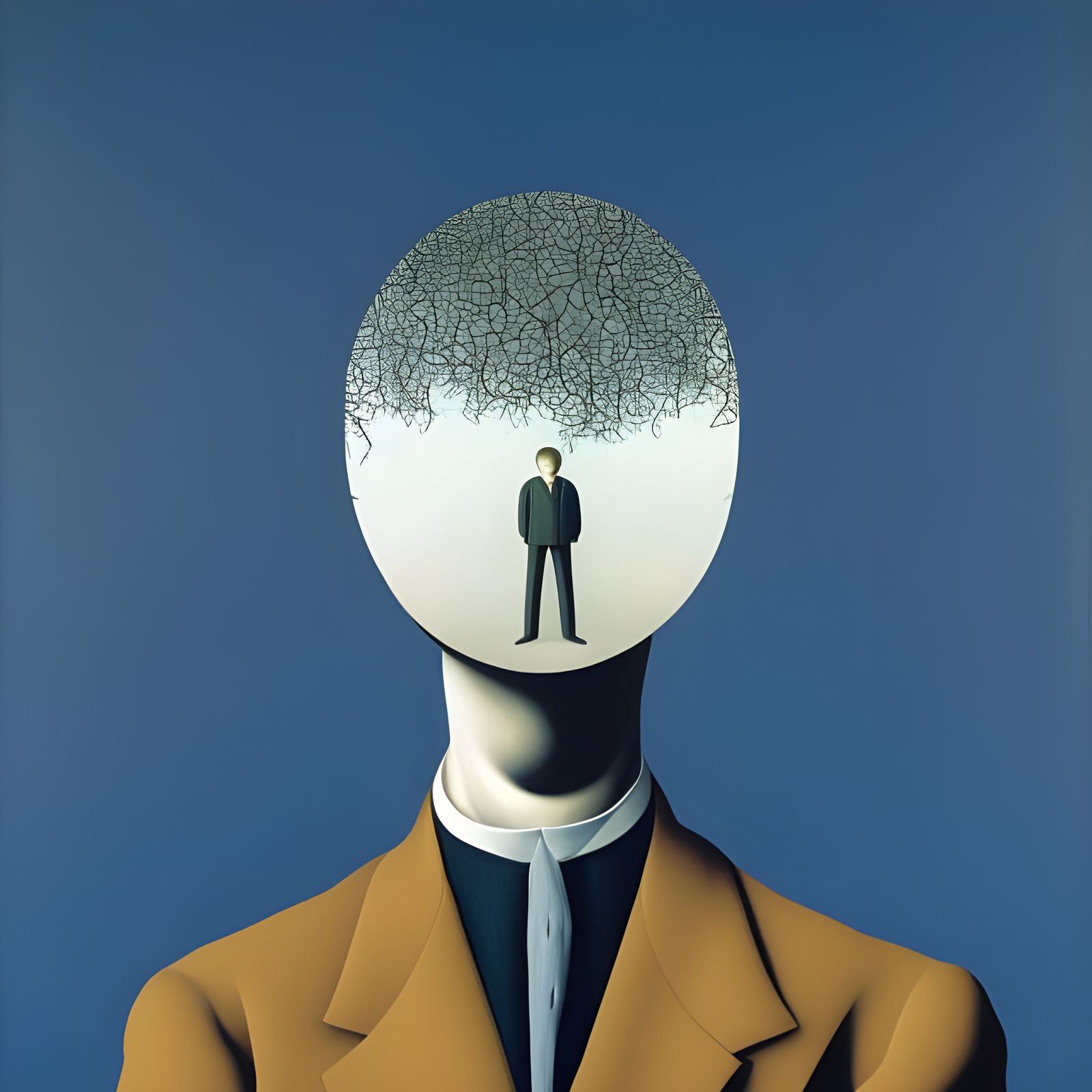 Lonely Man with Mirror Head, Surrealist Illustration