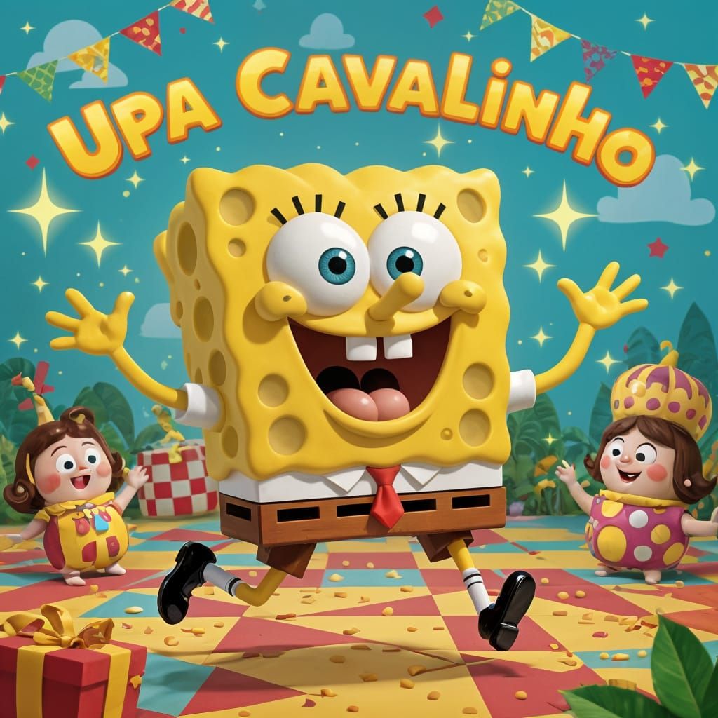 Spongebob's Cheerful Dance Party in Cartoon Style