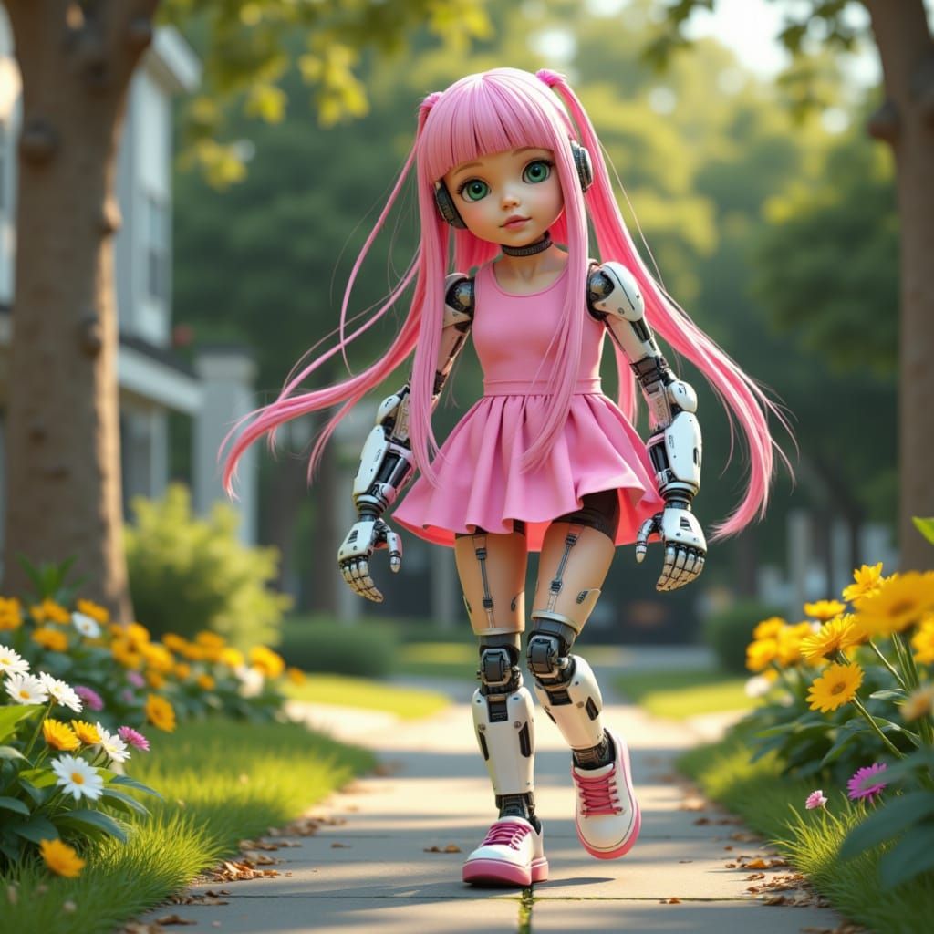 Cyborg Cyberkinetic Doll in Suburban Garden