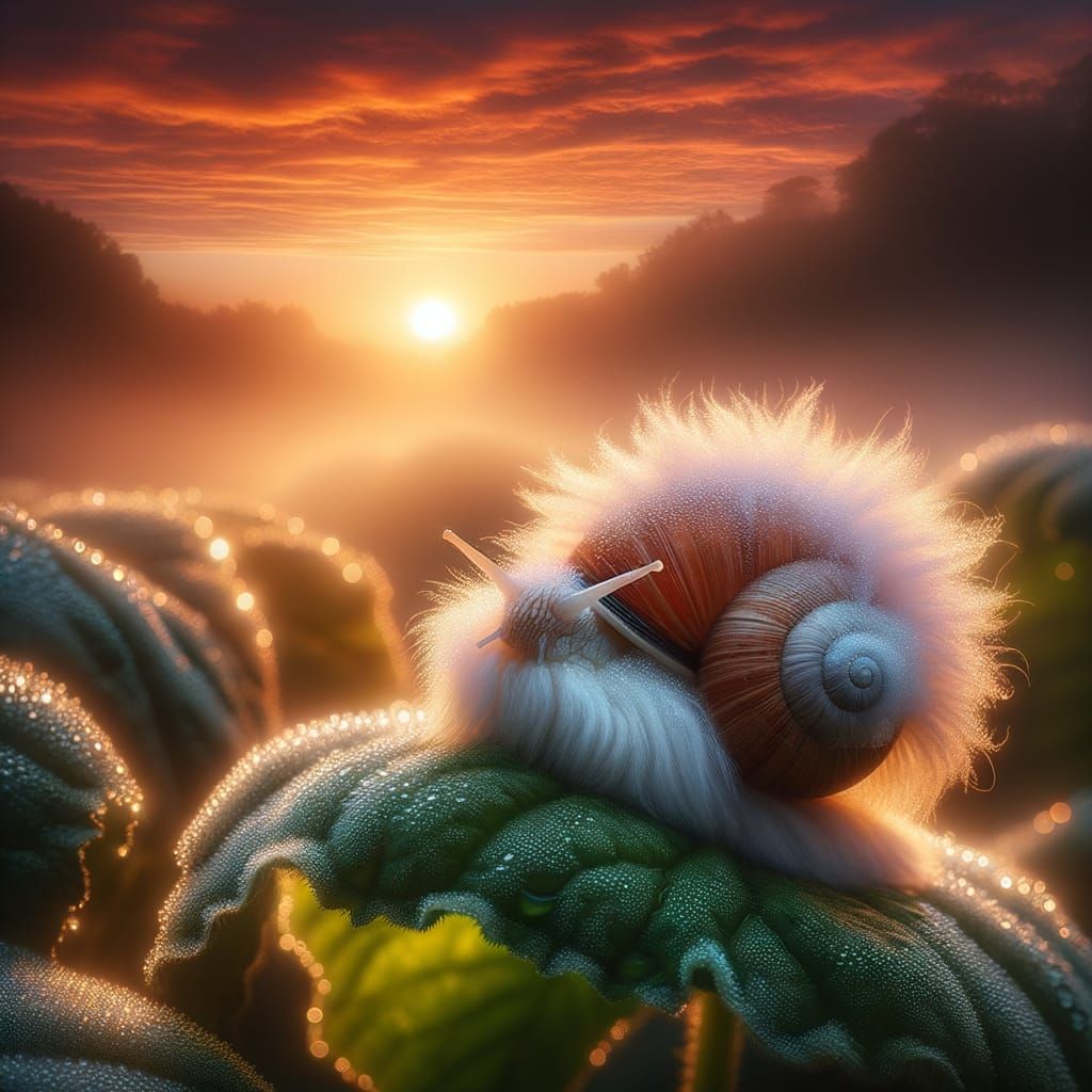 Fluffy Snail in Sunrise Light