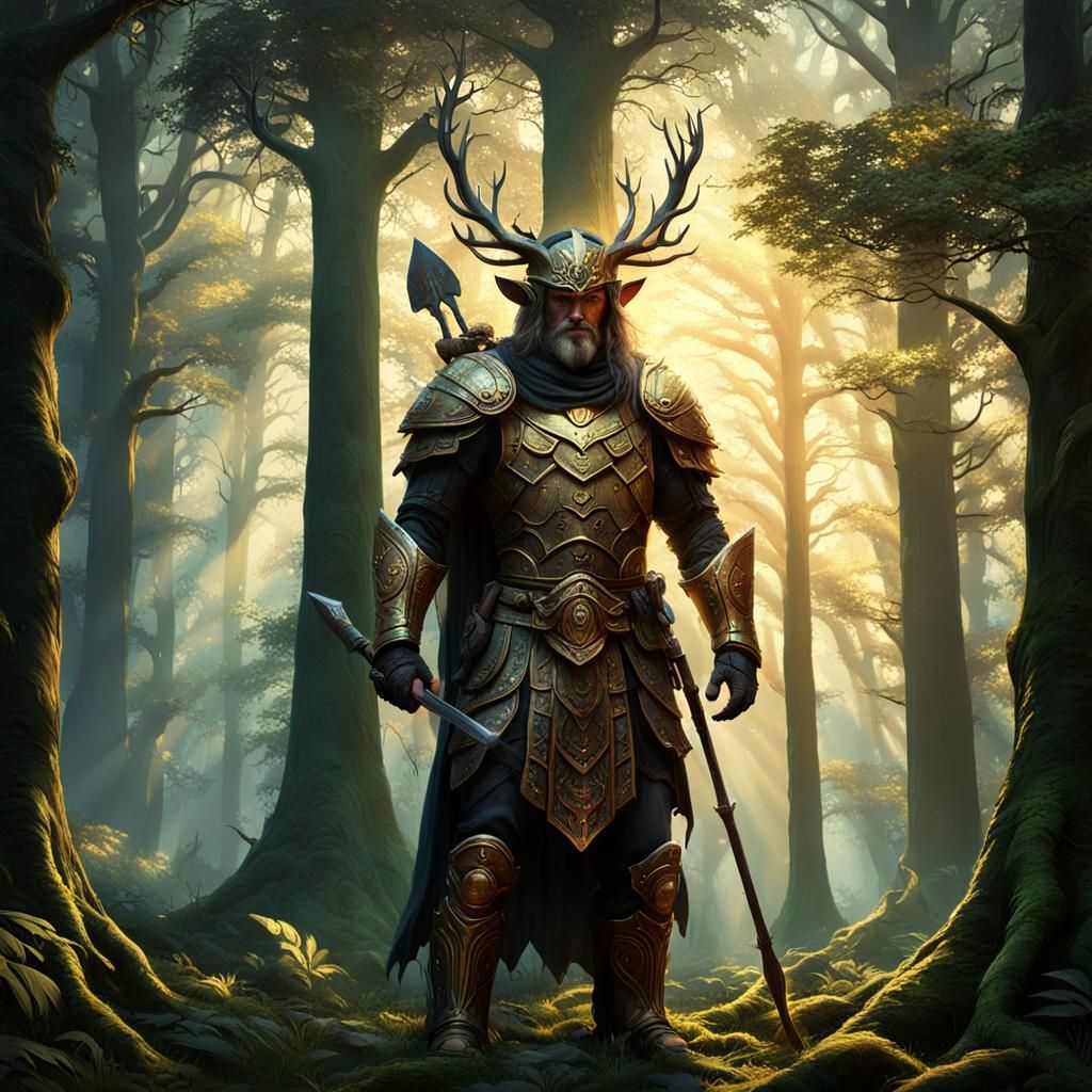Forest Guardian in Golden Light: Dark Fantasy Art