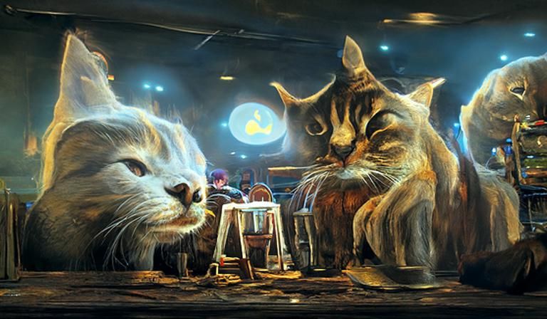Hyperdetailed Cat Cafe at Night