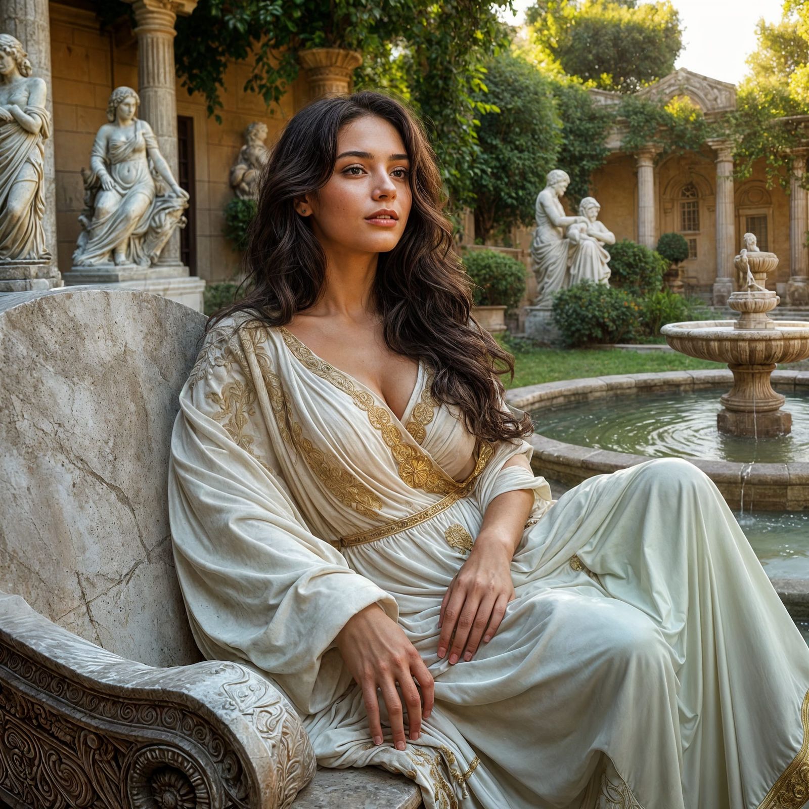 Elegant Roman Woman in a Sunlit Courtyard