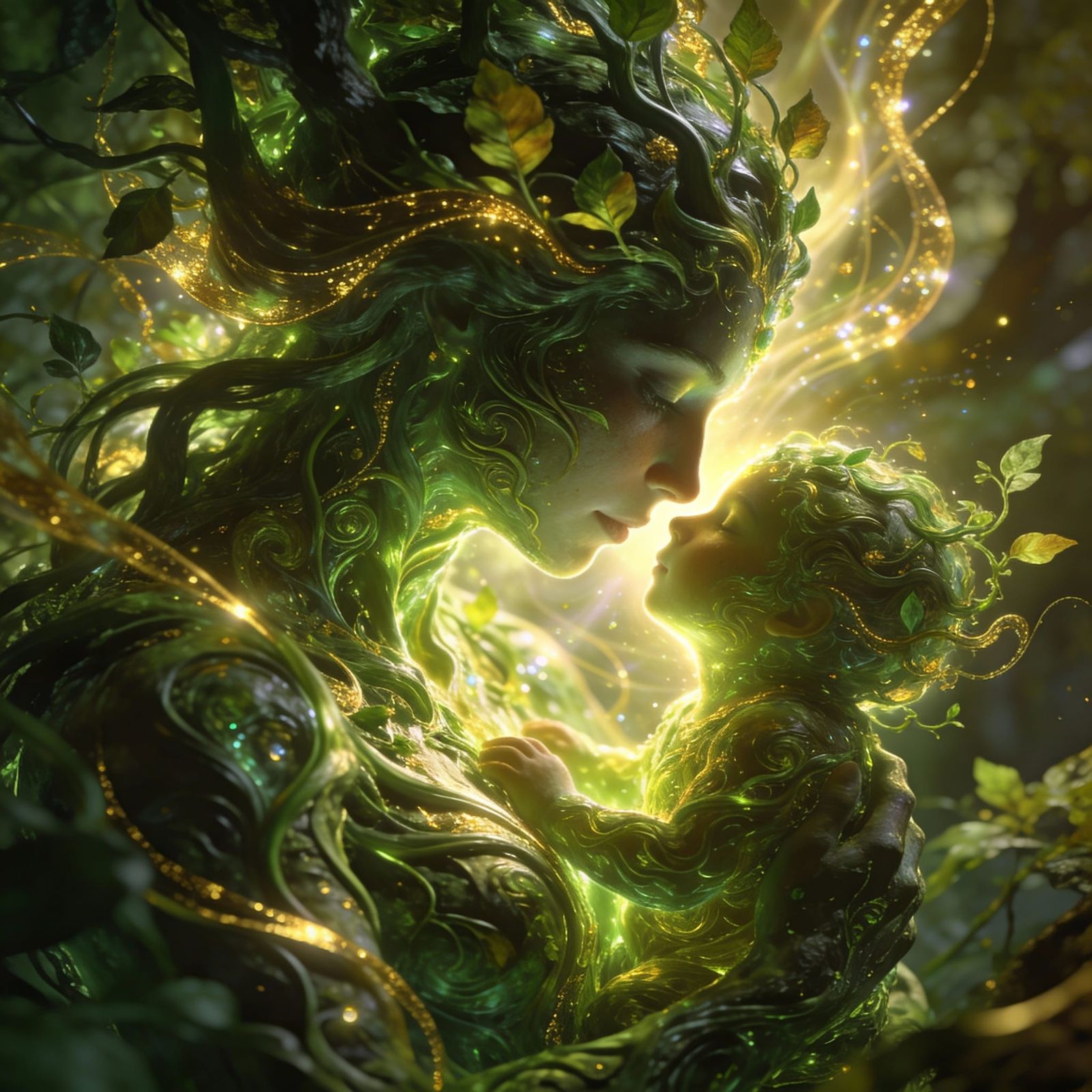 Mother and Child of Nature Energy, Mystical Artwork