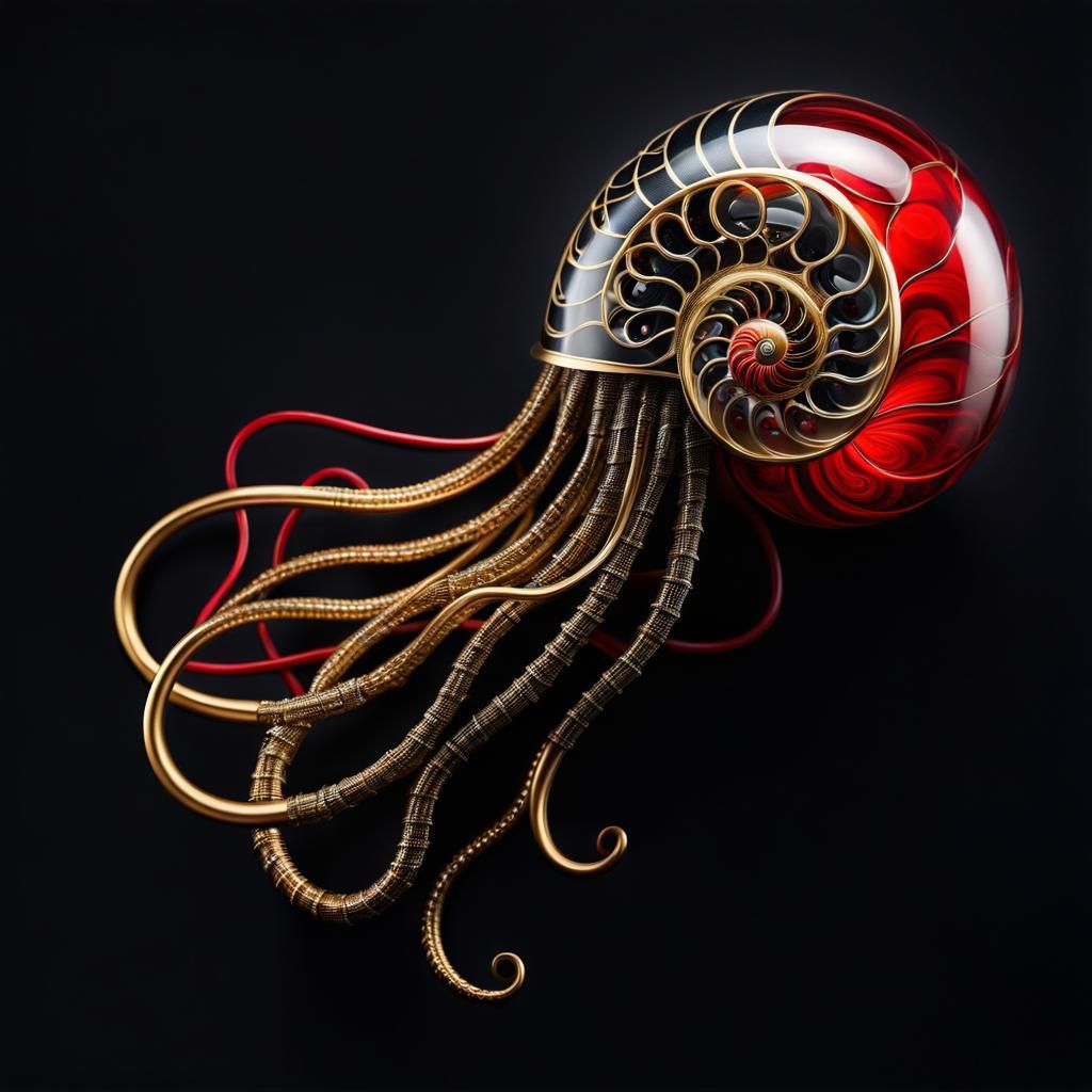 Golden Cyborg Nautilus with Ceramic Head