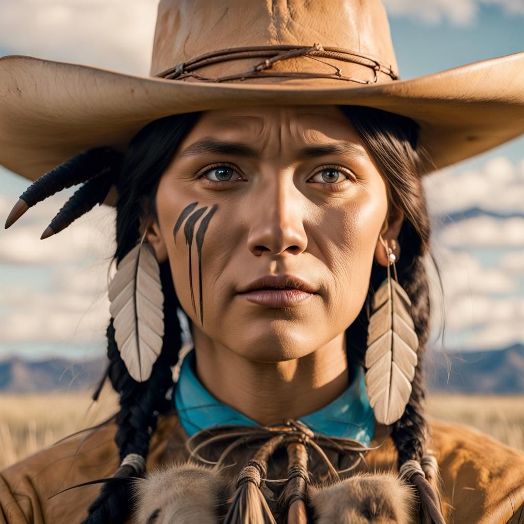Native American Woman on the Prairie, Wes Anderson Style