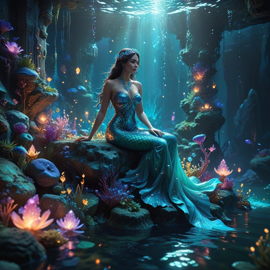 Surreal Mermaid Princess in a Dreamlike Underwater Kingdom