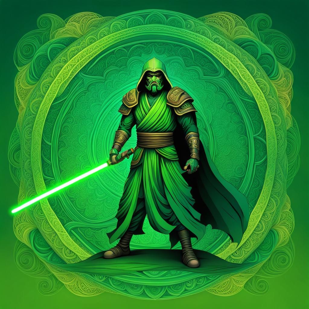 Samurai Warrior with Lightsaber and Abstract Background