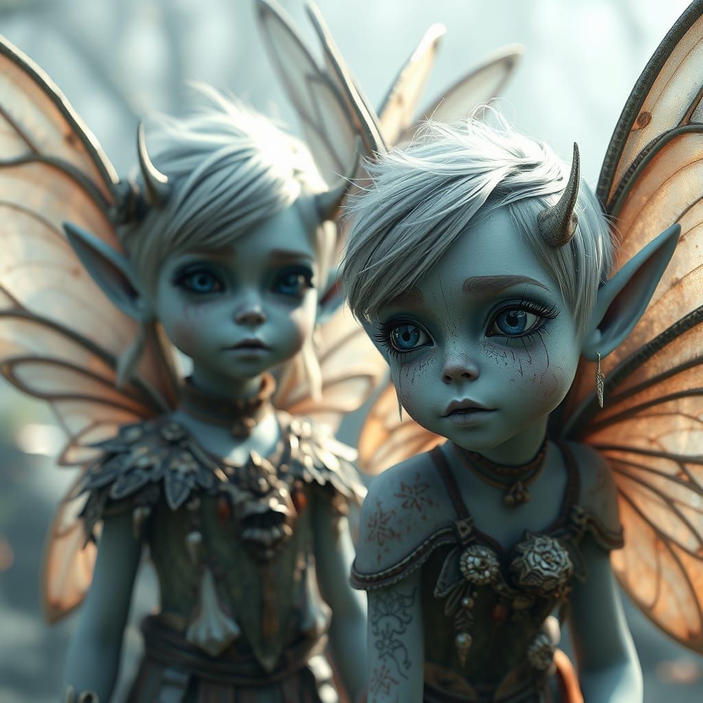Otherworldly Blue Pixies in Mystical Landscape