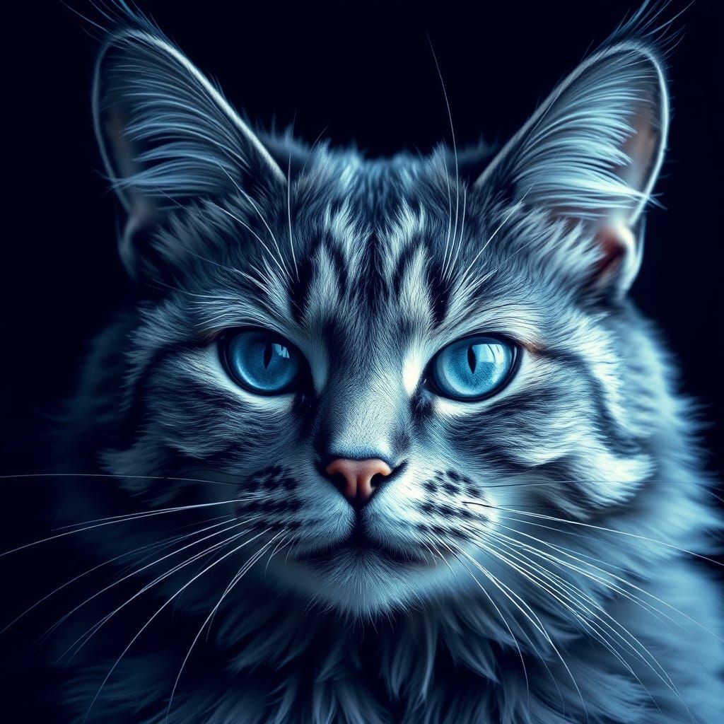 Surreal Blue-Gray British Cat in Stunning Realistic Detail