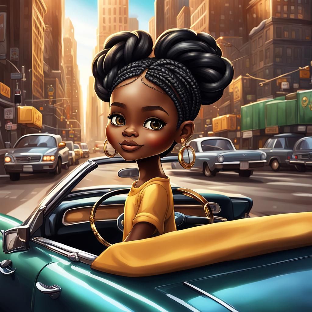 Chibi Woman in New York City, Digital Art