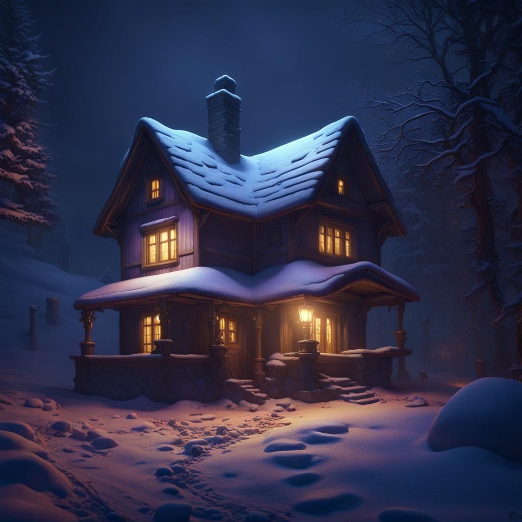Winter Cottage Liminal Space: Dark Fantasy Art