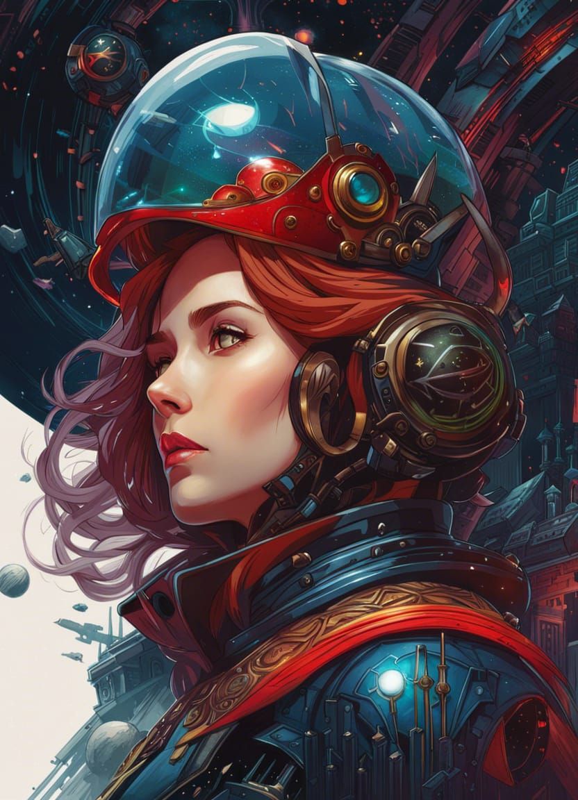 Captain Harlock and Spaceship in Ornate Style