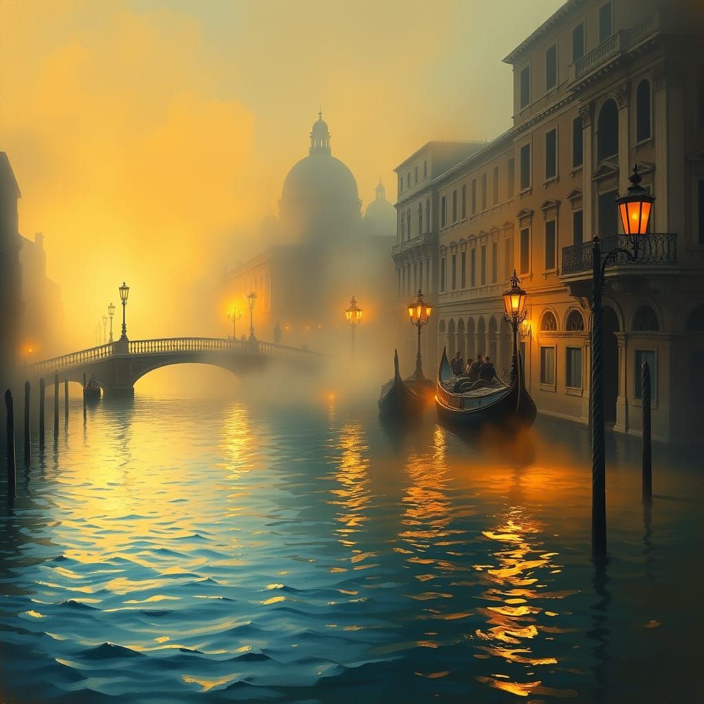 Baroque Venice Canal at Dawn, Chiaroscuro Masterpiece