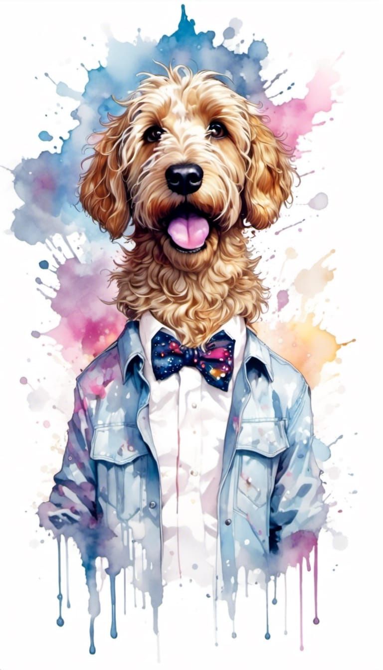 Golden Doodle in Polychromatic Street Art Style