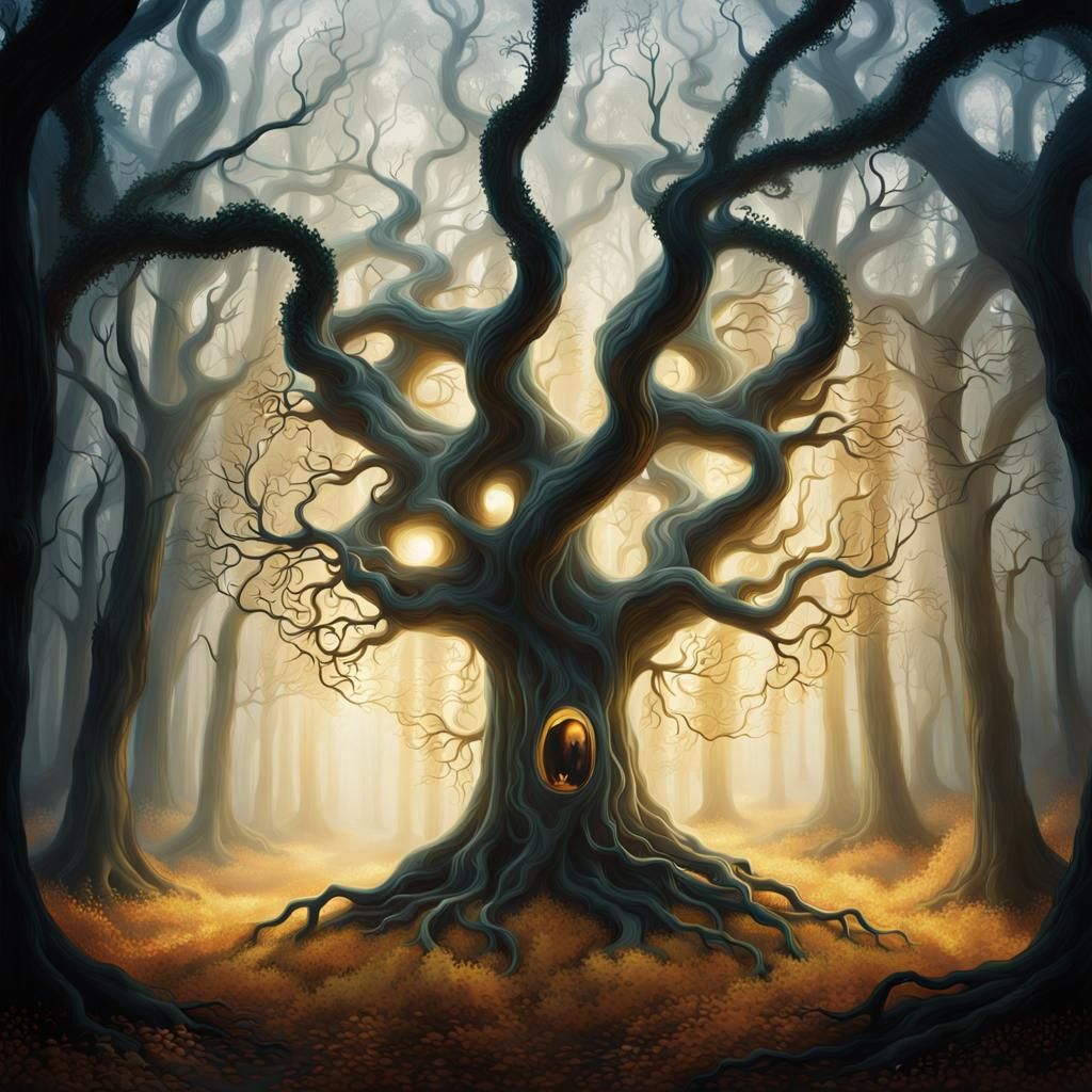 Mystical Portal Swallows Forest in Surrealist Style