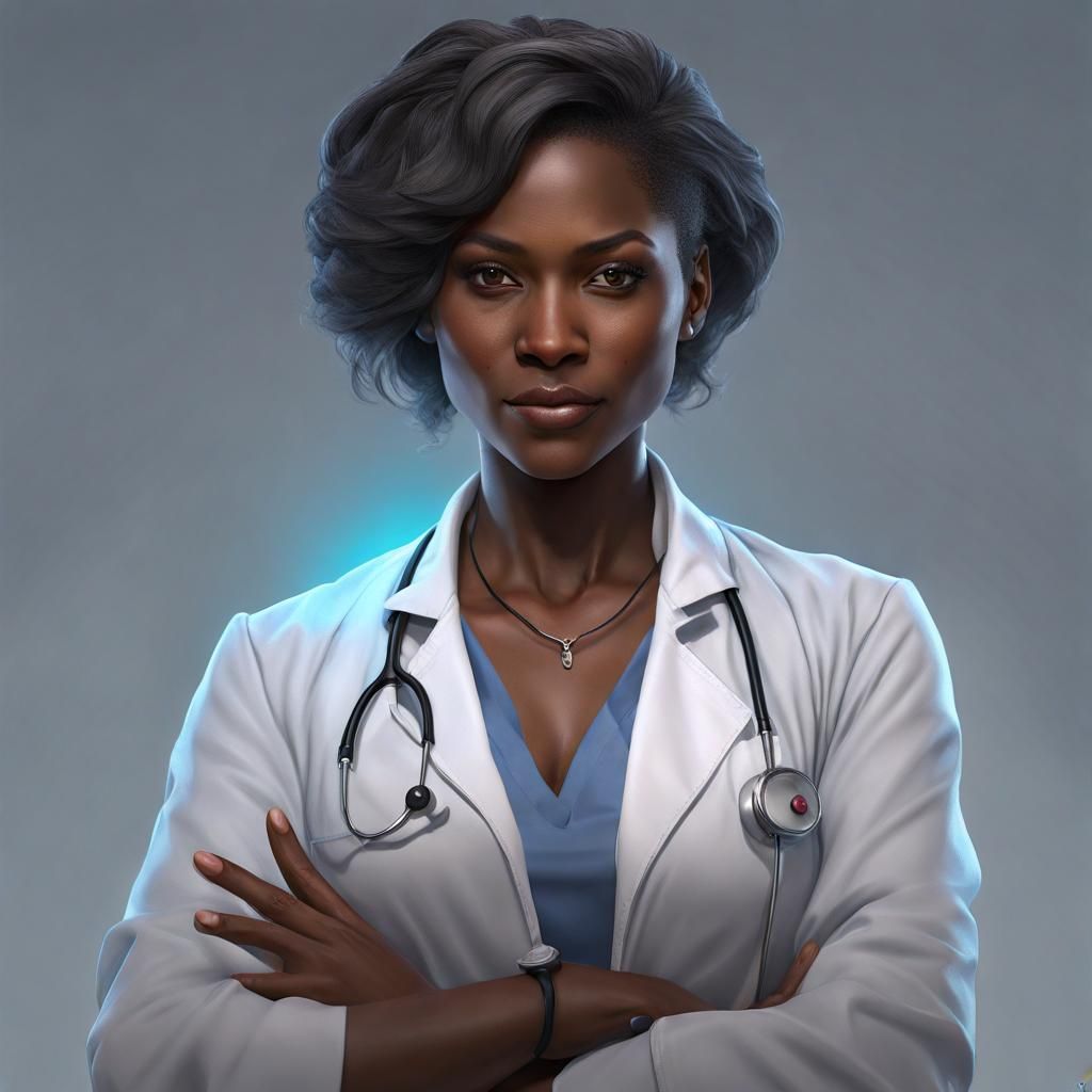 Ebony Doctor Portrait in Hyperdetailed Digital Art Style
