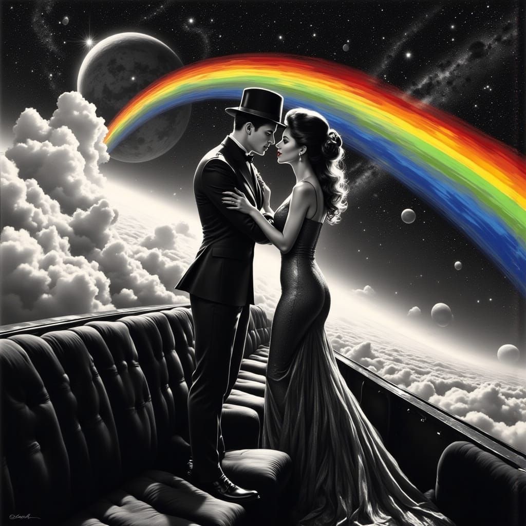 Romantic Monochromatic Couple in Cosmic Embrace