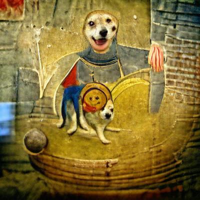 Medieval Folk Art Dog with Halo