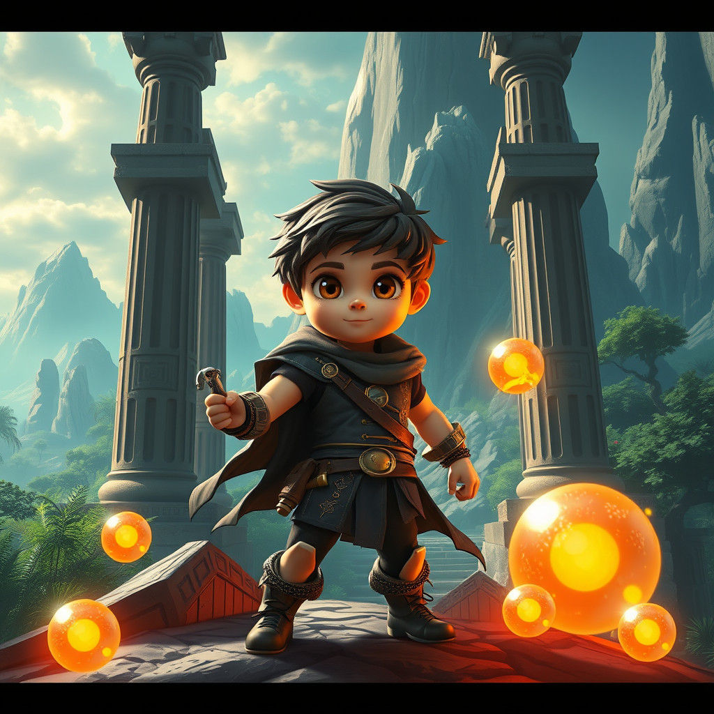 Heroic Percy Jackson in Dreamlike Greek Landscape