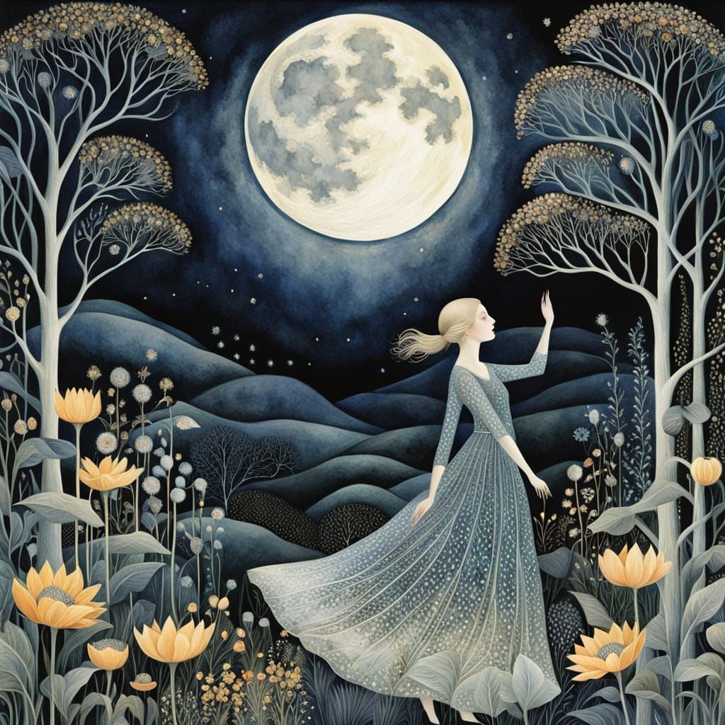 Surreal Digital Art: Dreamlike Dance Among Celestial Blooms