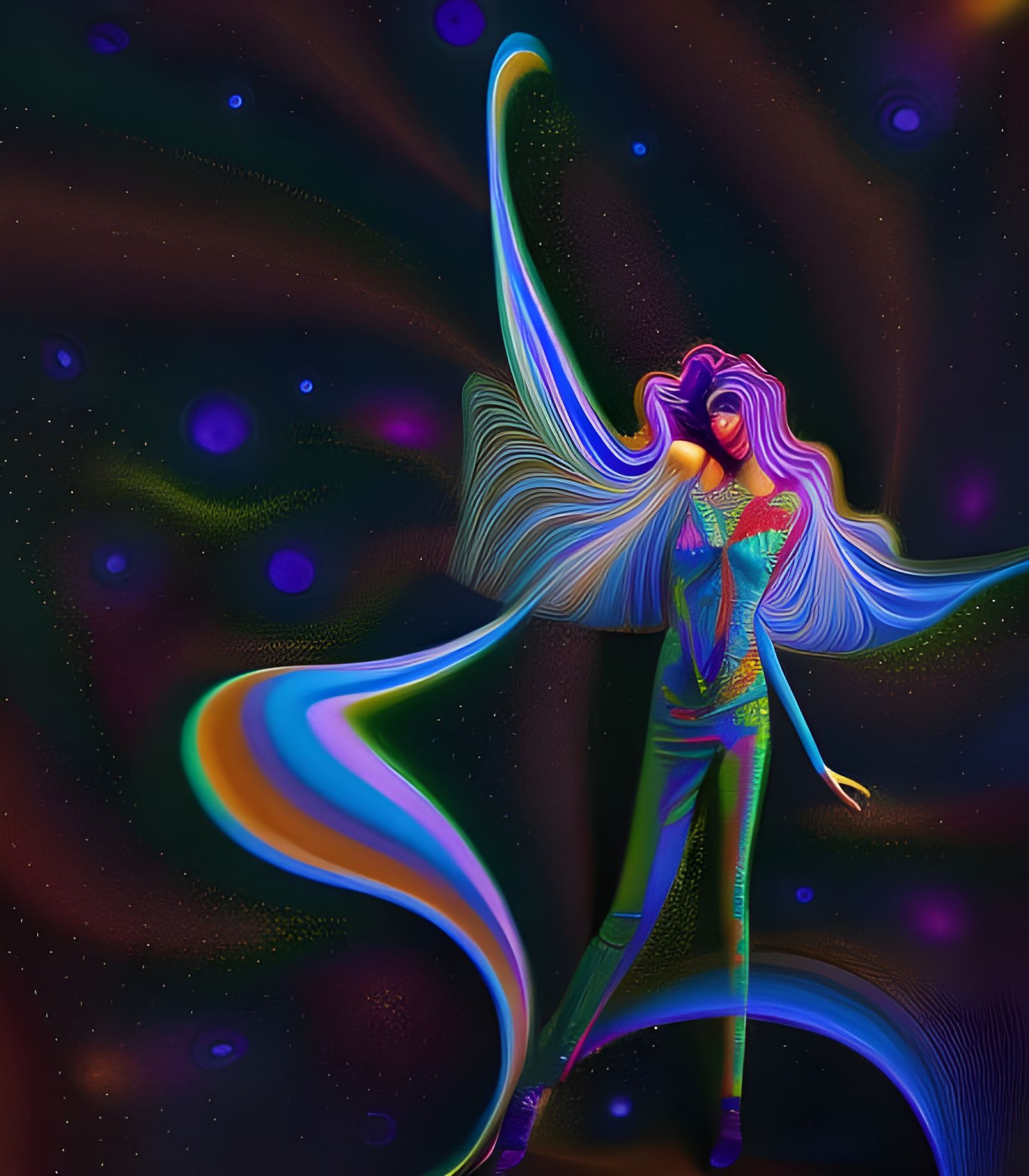 Psychedelic Cosmic Art in Neon Retro Style