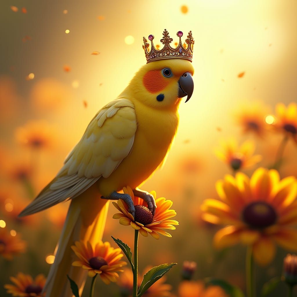 Majestic Yellow Parakeet on Jesus' Shoulder in a Heavenly Ga...