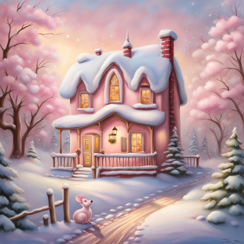 Winter Style 3D Mouse in Soft Oil Painting Style