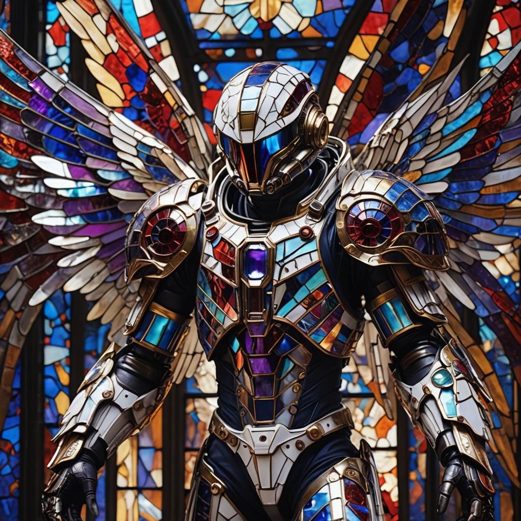 Biomechanical Astronaut with Stained Glass Wings