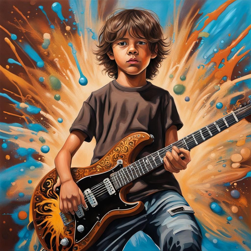 Boy with Electric Guitar in Graffiti Art Style
