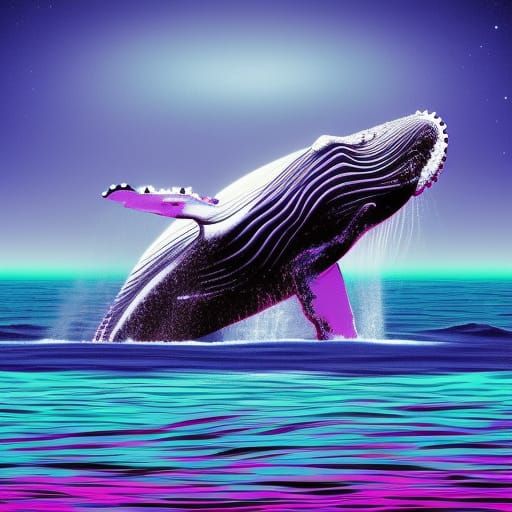 Synthwave Neon Humpback Whale in Retro Style