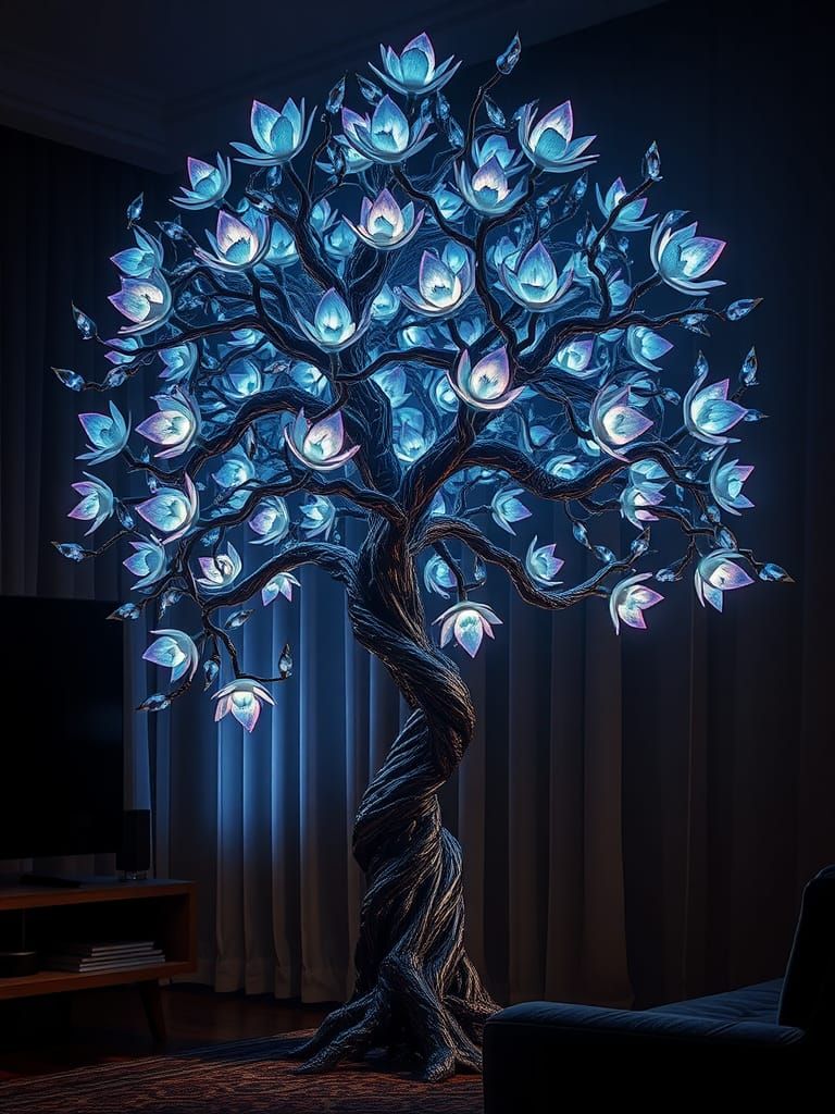 Mystical Tree Lamp Radiating Ethereal Glow