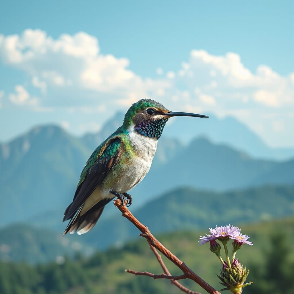 Turquoise Hummingbird in Mountain Landscape