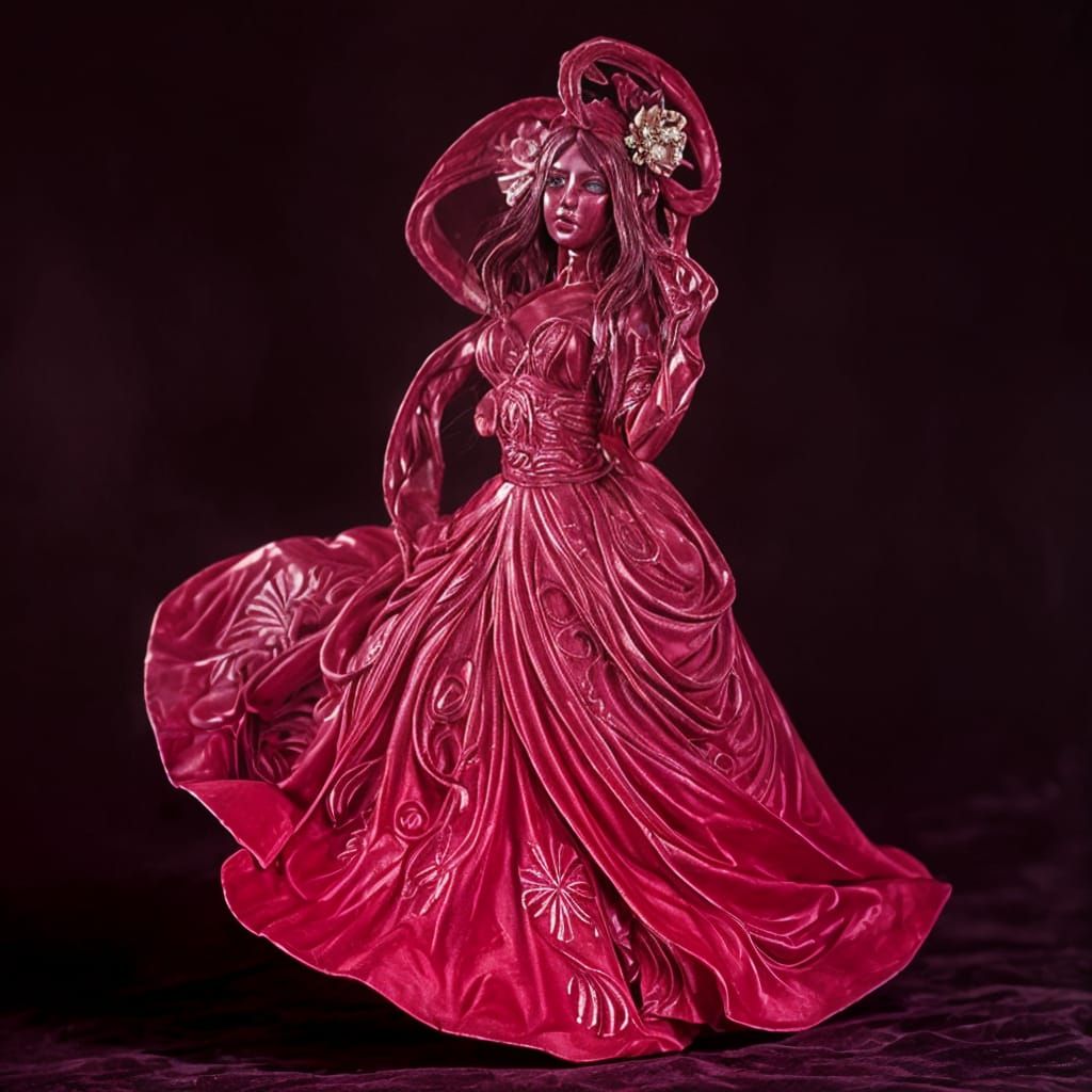 Beautiful Girl Carved from Ruby in Sumptuous Gown