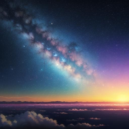 Anime Sky with Star and Planet in Cosmic Style