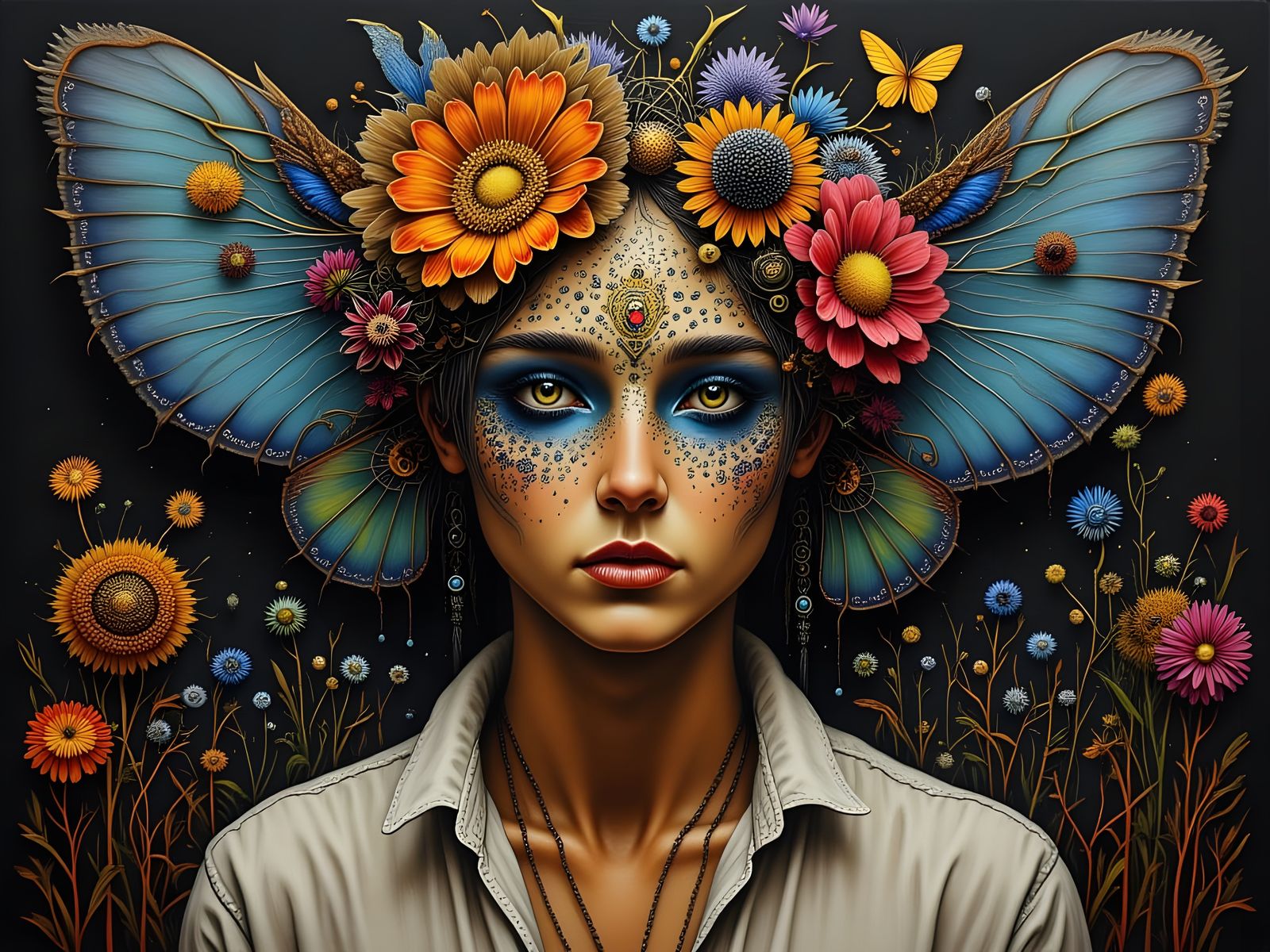 Bohemian Man in Mystical Floral Tapestry