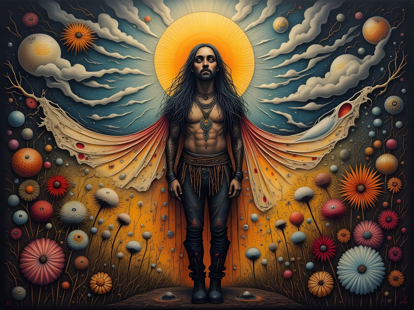 Bohemian Man in Mystical Floral Tapestry